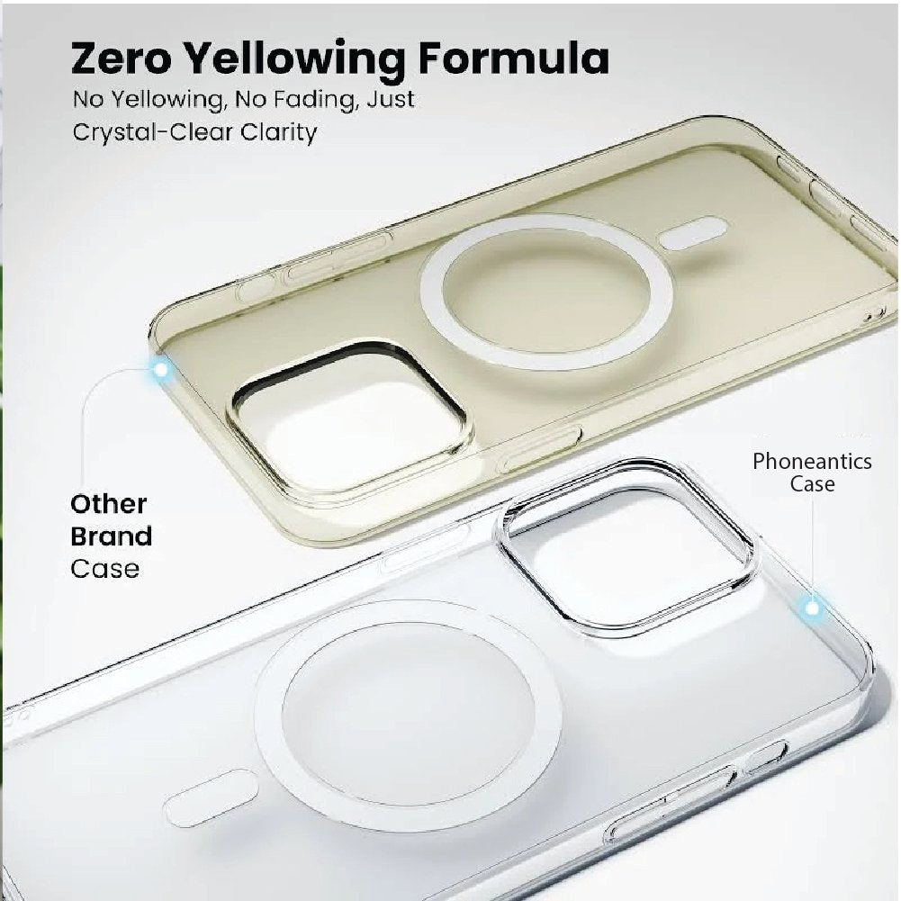 Stays crystal clear: Phone Antics case next to an ordinary case that turned yellow - iPhone 16 Pro Max