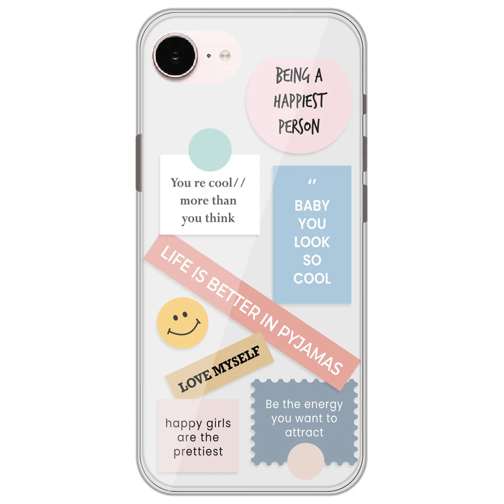 Be Happy - Clear Printed Silicone Case for Apple iPhone 17e