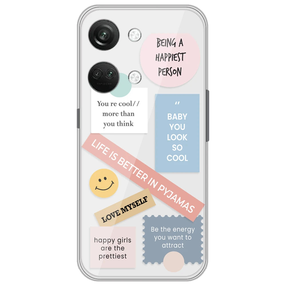 Be Happy - Clear Printed Silicone Case for OnePlus Nord 3