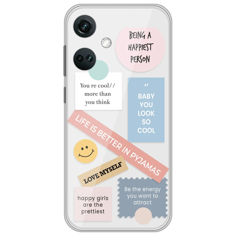 Be Happy - Clear Printed Silicone Case for OnePlus Nord CE 3