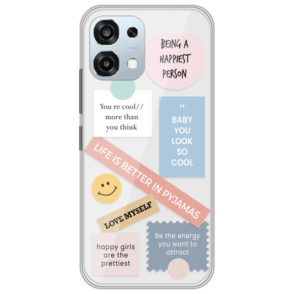 Be Happy - Clear Printed Silicone Case for Oppo A6 Pro