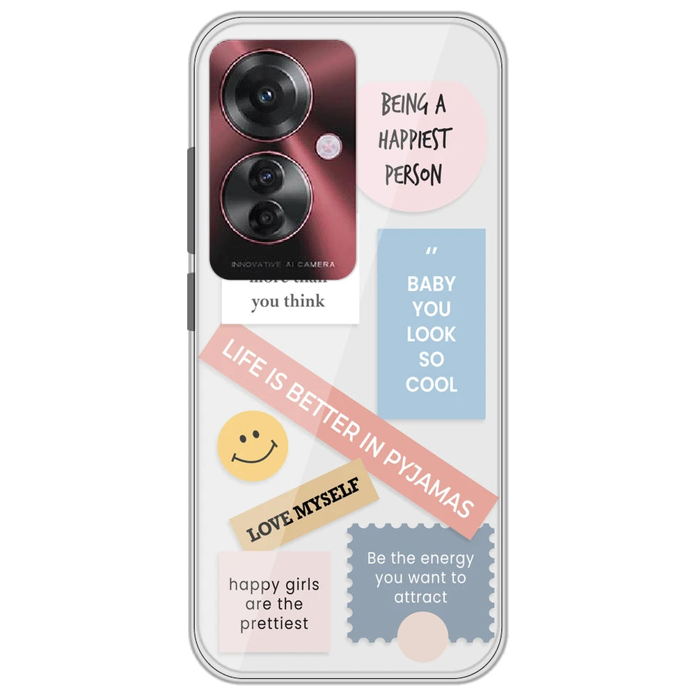 Be Happy - Clear Printed Silicone Case for Oppo F25 Pro