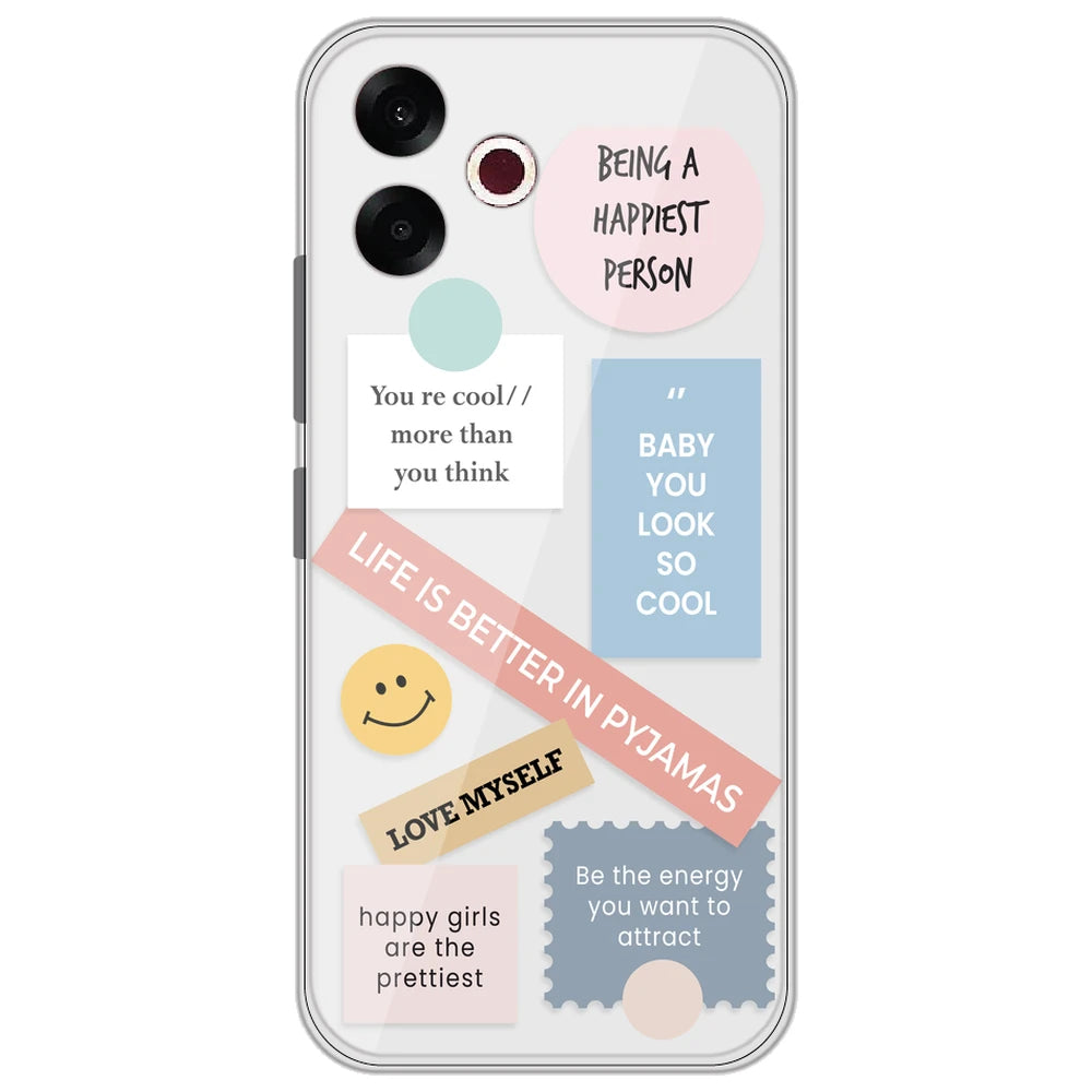 Be Happy - Clear Printed Silicone Case for Oppo F33 Pro