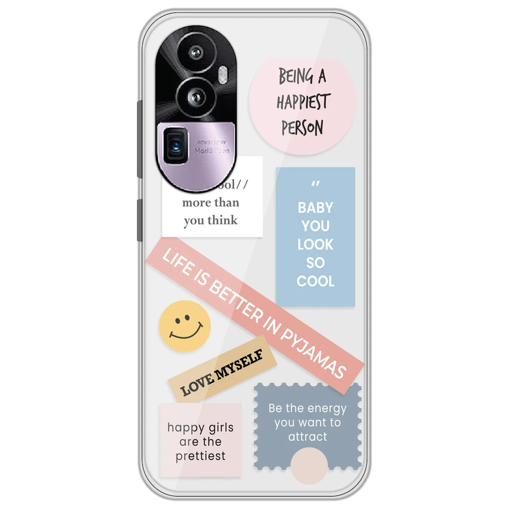 Be Happy - Clear Printed Silicone Case for Oppo Reno 10 Pro Plus 5G