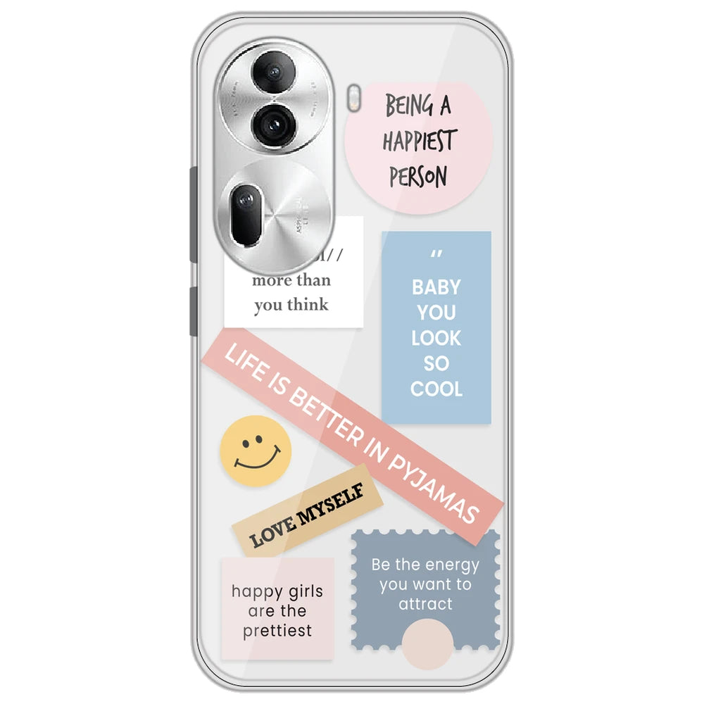 Be Happy - Clear Printed Silicone Case for Oppo Reno 11 Pro