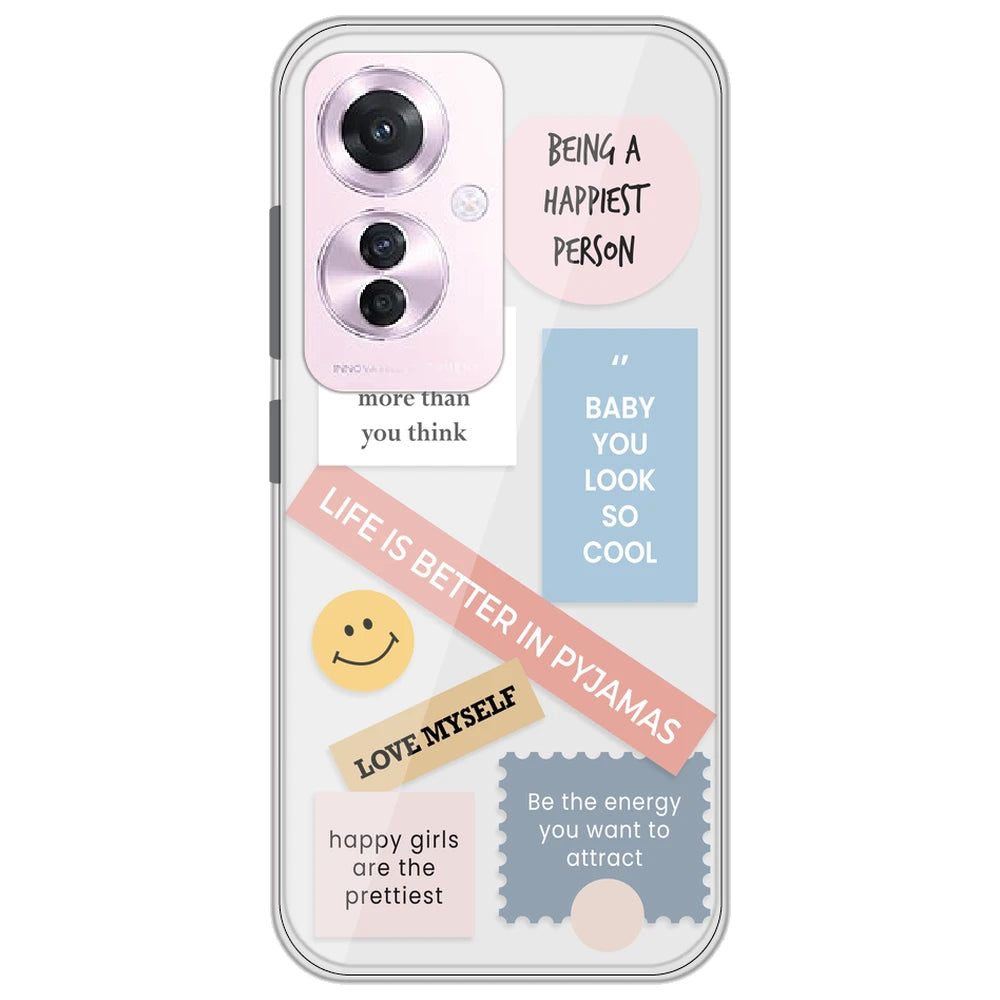 Be Happy - Clear Printed Silicone Case for Oppo Reno 11F
