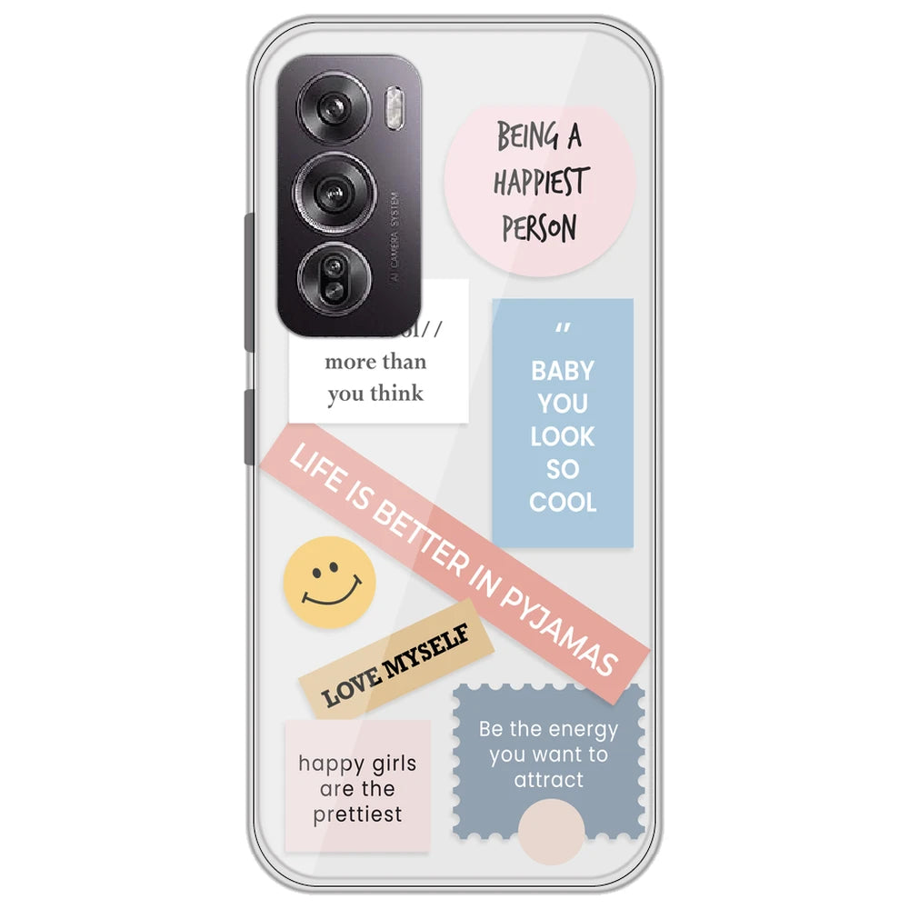 Be Happy - Clear Printed Silicone Case for Oppo Reno 12 Pro