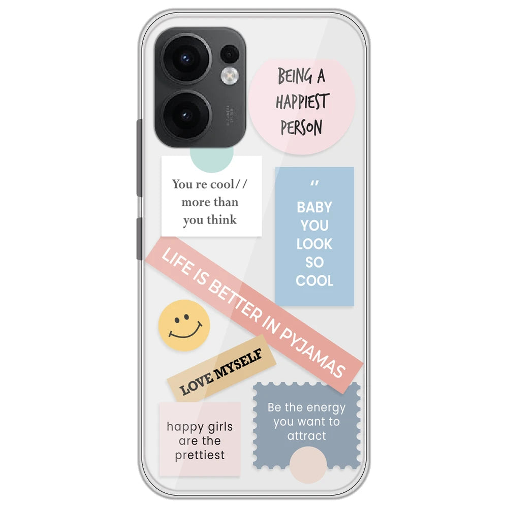 Be Happy - Clear Printed Silicone Case for Oppo Reno 13F