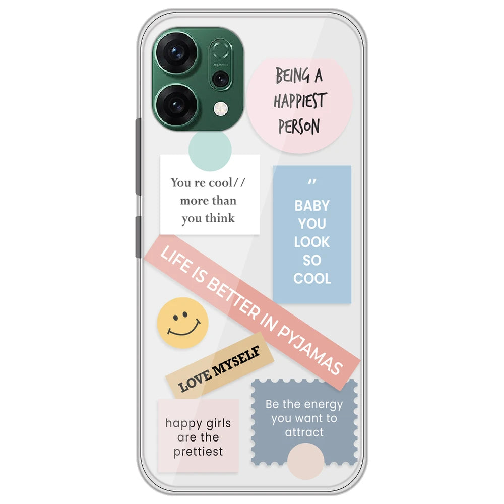 Be Happy - Clear Printed Silicone Case for Oppo Reno 14