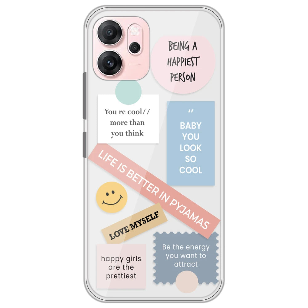 Be Happy - Clear Printed Silicone Case for Oppo Reno 14F