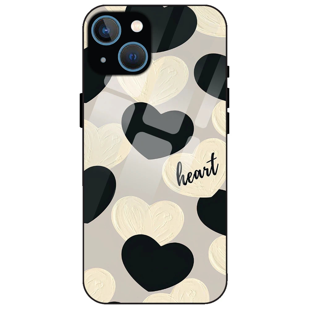 Black And White Hearts - Glass Case for Apple iPhone 15