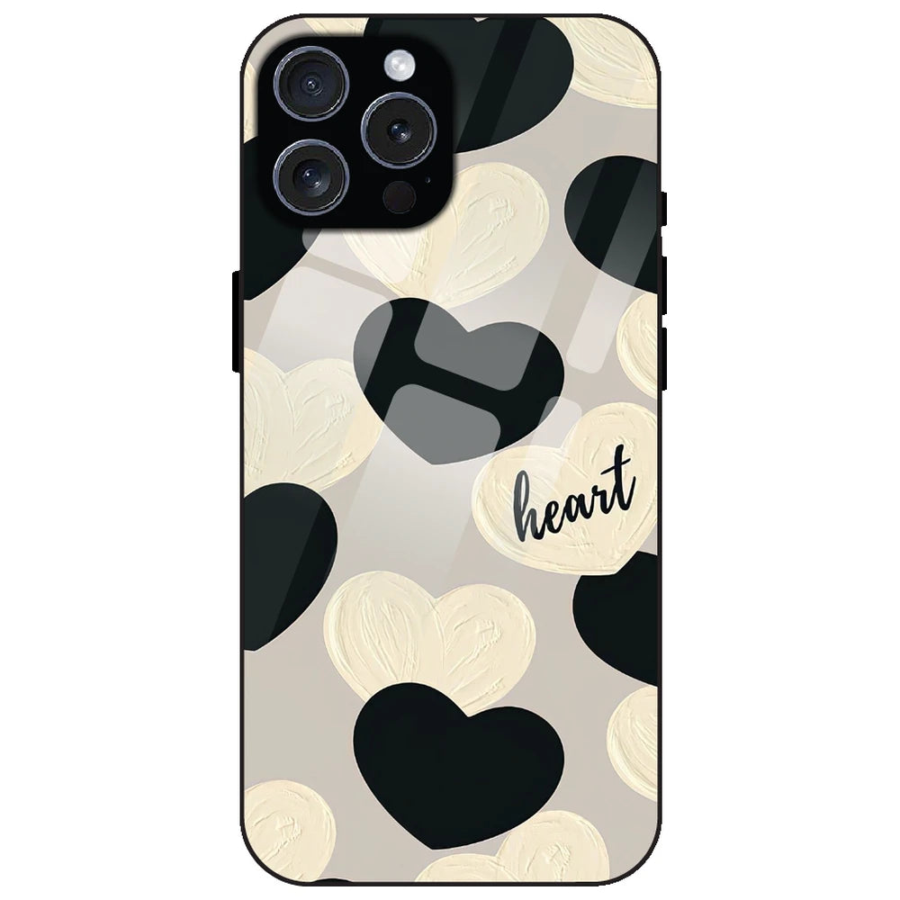 Black And White Hearts - Glass Case for Apple iPhone 16 Pro Max