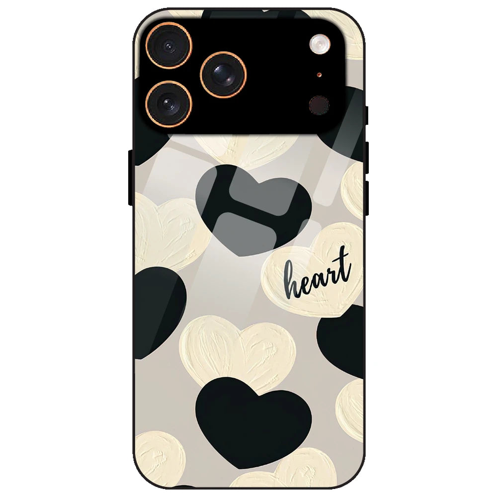 Black And White Hearts - Glass Case for Apple iPhone 17 Pro