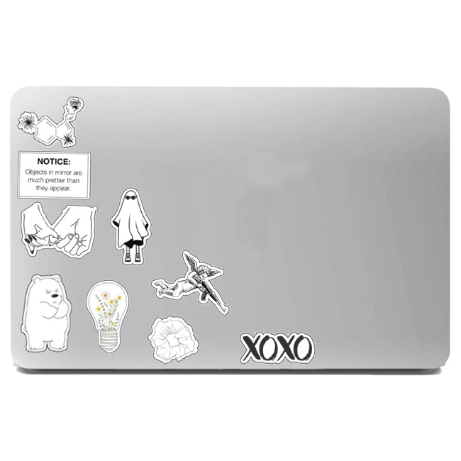 White Themed Stickers On Laptop