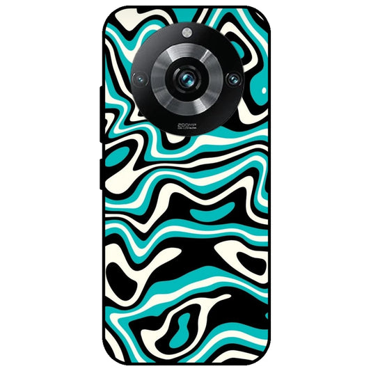 Blue & Black Waves - Glossy Metal Silicone Case for Realme 11 Pro Plus
