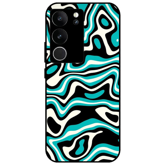 Blue & Black Waves - Glossy Metal Silicone Case for Vivo V29 5G