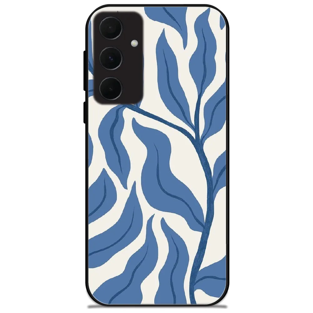 Blue Leaf Branch - Glossy Metal Silicone Case for Samsung Galaxy A35