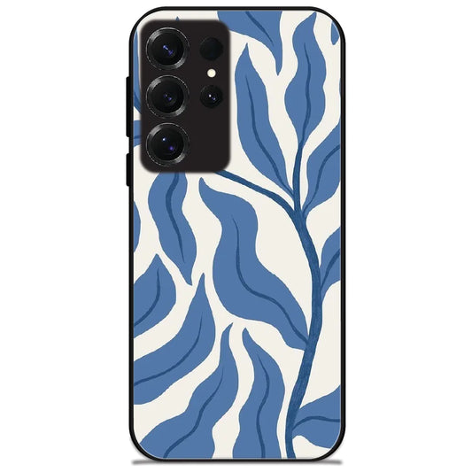 Blue Leaf Branch - Glossy Metal Silicone Case for Samsung Galaxy S25 Ultra