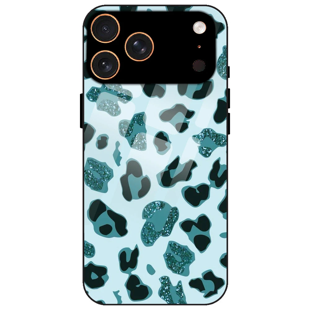 Blue Leopard Glitter Print - Glass Case for Apple iPhone 17 Pro