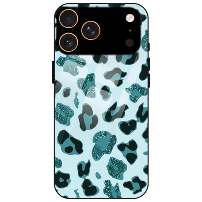 Blue Leopard Glitter Print - Glass Case for Apple iPhone 17 Pro