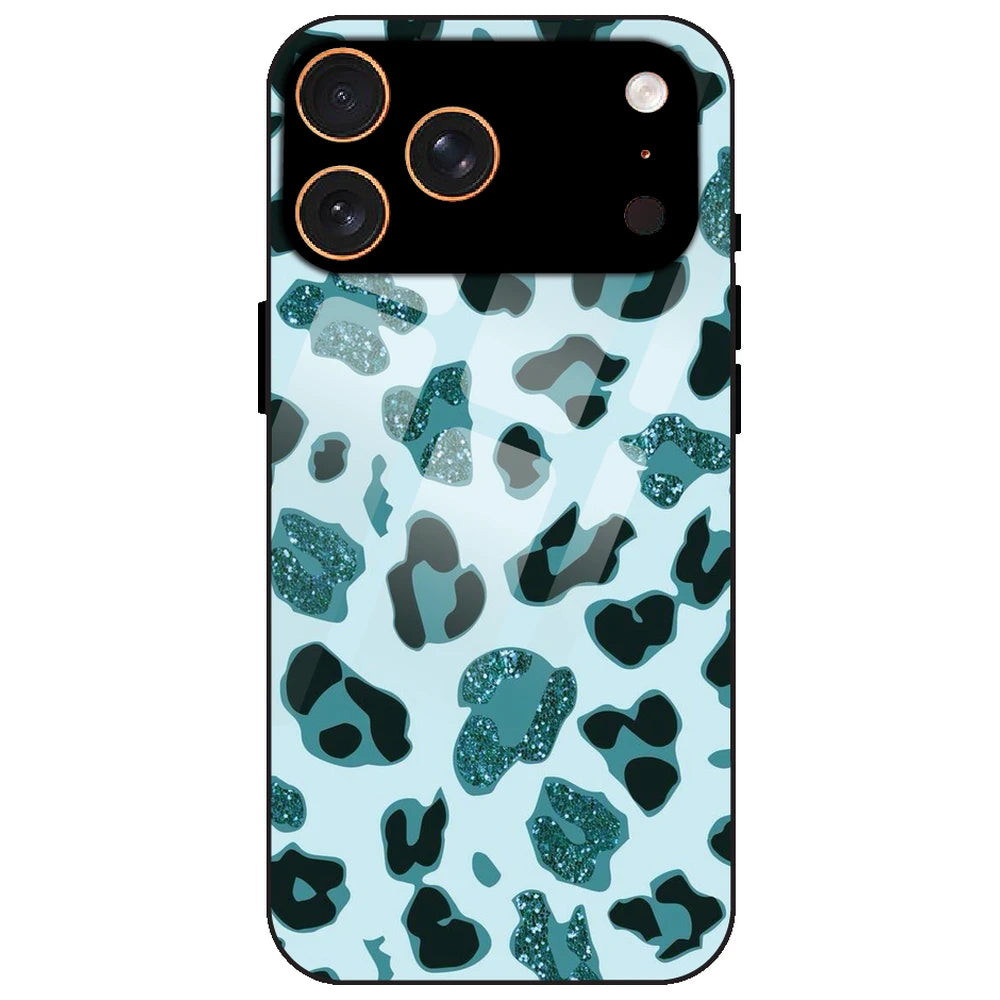 Blue Leopard Glitter Print - Glass Case for Apple iPhone 17 Pro Max