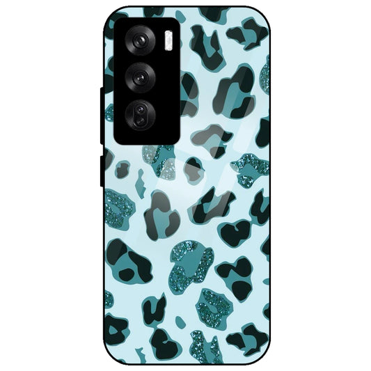 Blue Leopard Glitter Print - Glass Case for Oppo Reno 12 Pro