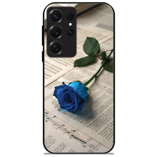 Blue Rose On Pages - Glossy Metal Silicone Case for Samsung Galaxy S25 Ultra