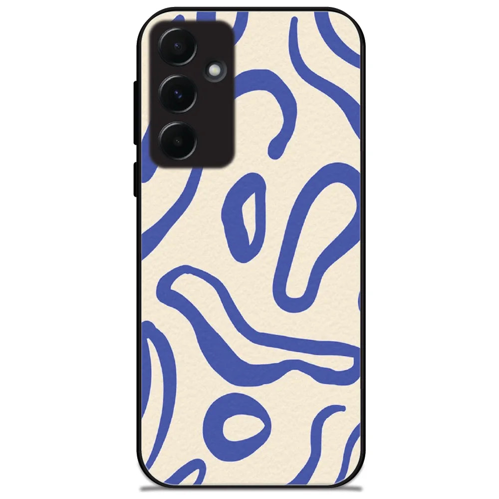 Blue Squiggle Pattern - Glossy Metal Silicone Case for Samsung Galaxy A55 5G