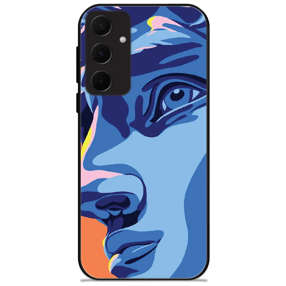Blue Statue Face - Glossy Metal Silicone Case for Samsung Galaxy A35