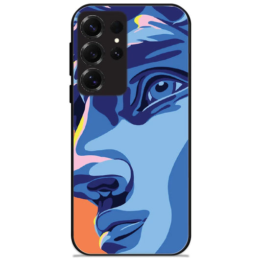 Blue Statue Face - Glossy Metal Silicone Case for Samsung Galaxy S25 Ultra