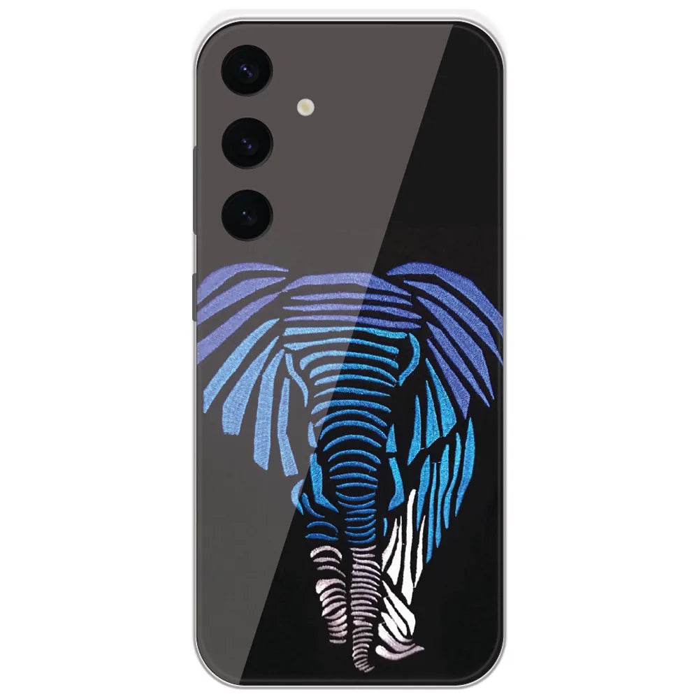 Blue Striped Elephant - Printed Silicone Case for Samsung Galaxy S24 Plus