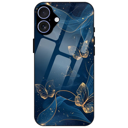 Blue With Gold Butterflies - Glass Case for Apple iPhone 17