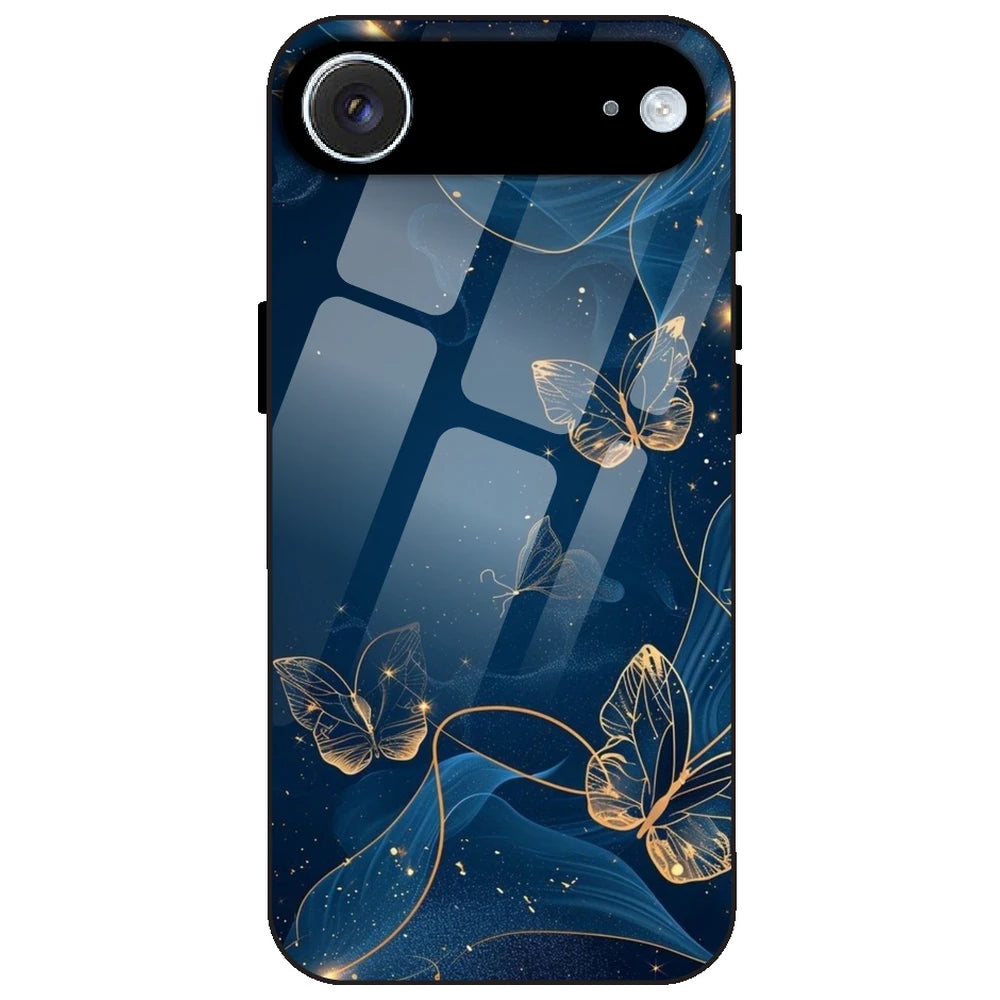 Blue With Gold Butterflies - Glass Case for Apple iPhone Air