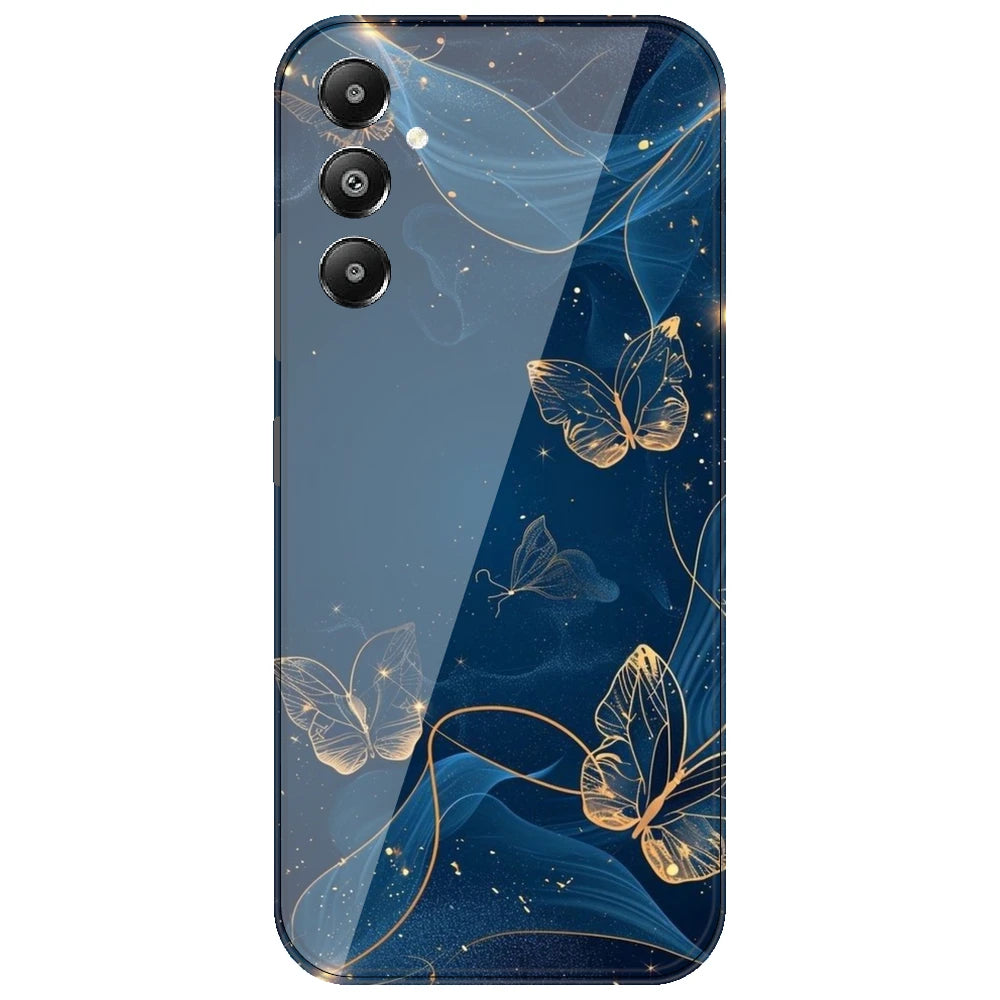 Blue With Gold Butterflies - Printed Silicone Case for Samsung Galaxy A05s