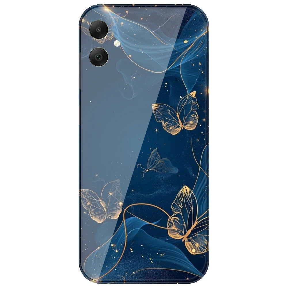 Blue With Gold Butterflies - Printed Silicone Case for Samsung Galaxy A06