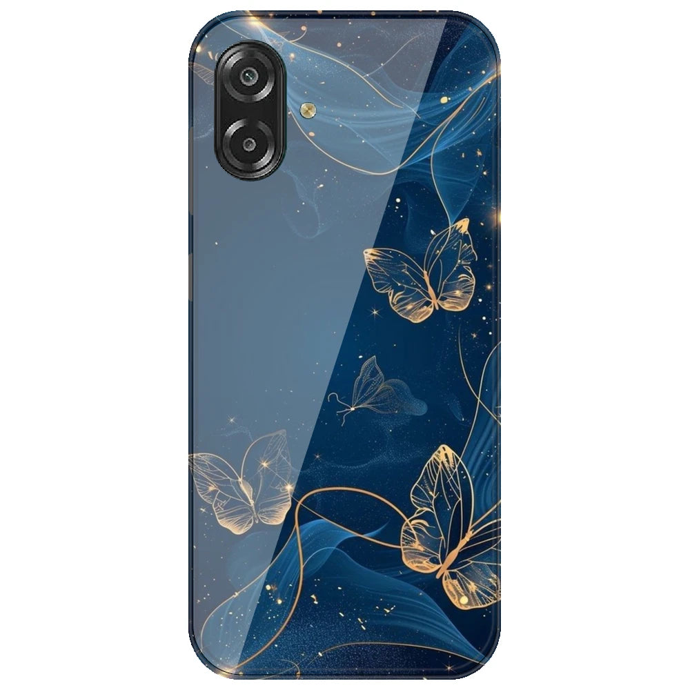 Blue With Gold Butterflies - Printed Silicone Case for Samsung Galaxy A07 4G