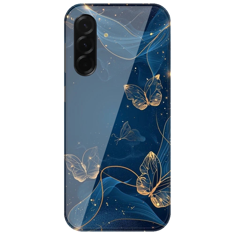 Blue With Gold Butterflies - Printed Silicone Case for Samsung Galaxy A37 5G