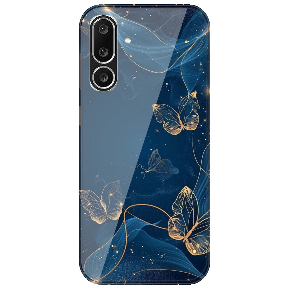 Blue With Gold Butterflies - Printed Silicone Case for Samsung Galaxy F36