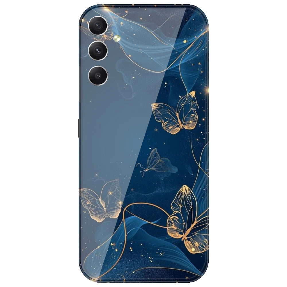 Blue With Gold Butterflies - Printed Silicone Case for Samsung Galaxy F54 5G