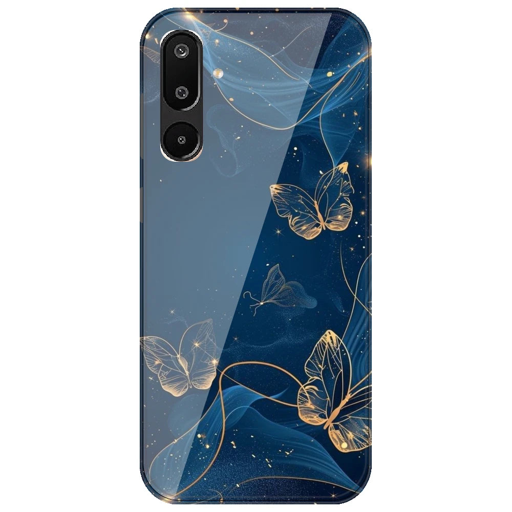 Blue With Gold Butterflies - Printed Silicone Case for Samsung Galaxy M16