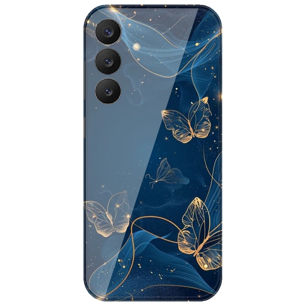 Blue With Gold Butterflies - Printed Silicone Case for Samsung Galaxy S26