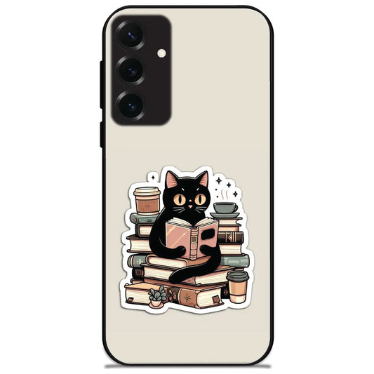 Bookworm Black Cat - Glossy Metal Silicone Case for Samsung Galaxy S25 Plus
