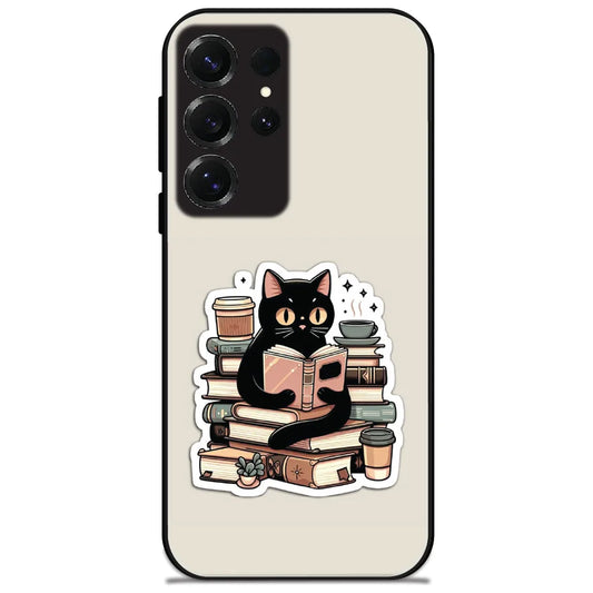 Bookworm Black Cat - Glossy Metal Silicone Case for Samsung Galaxy S25 Ultra