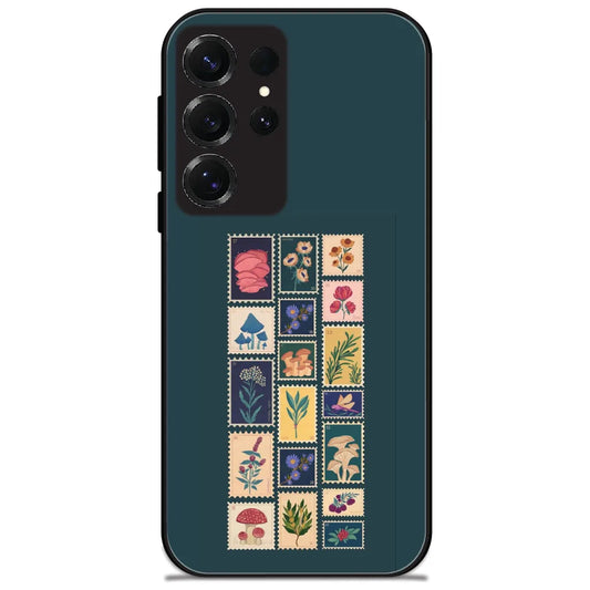 Botanical Stamp Grid - Glossy Metal Silicone Case for Samsung Galaxy S25 Ultra