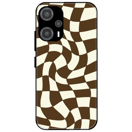 Brown Checks - Glossy Metal Silicone Case for Poco F5