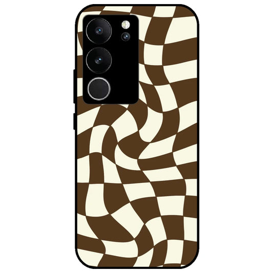 Brown Checks - Glossy Metal Silicone Case for Vivo V29 5G