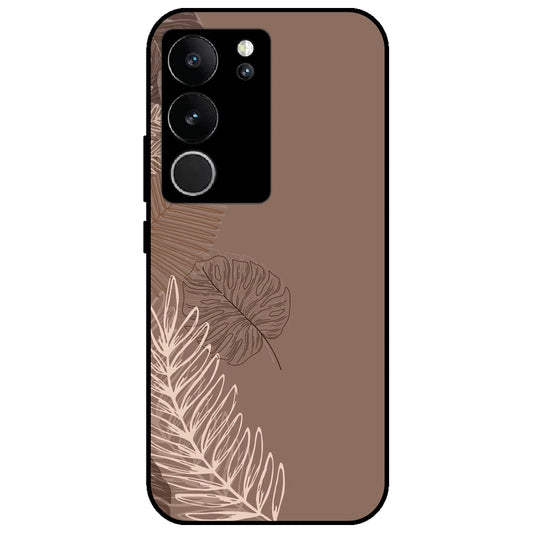 Brown Leaves - Glossy Metal Silicone Case for Vivo V29 5G