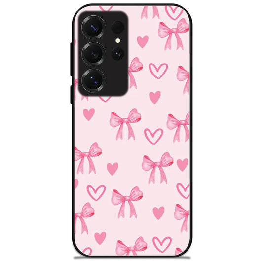 Bubblegum Bows Hearts - Glossy Metal Silicone Case for Samsung Galaxy S25 Ultra