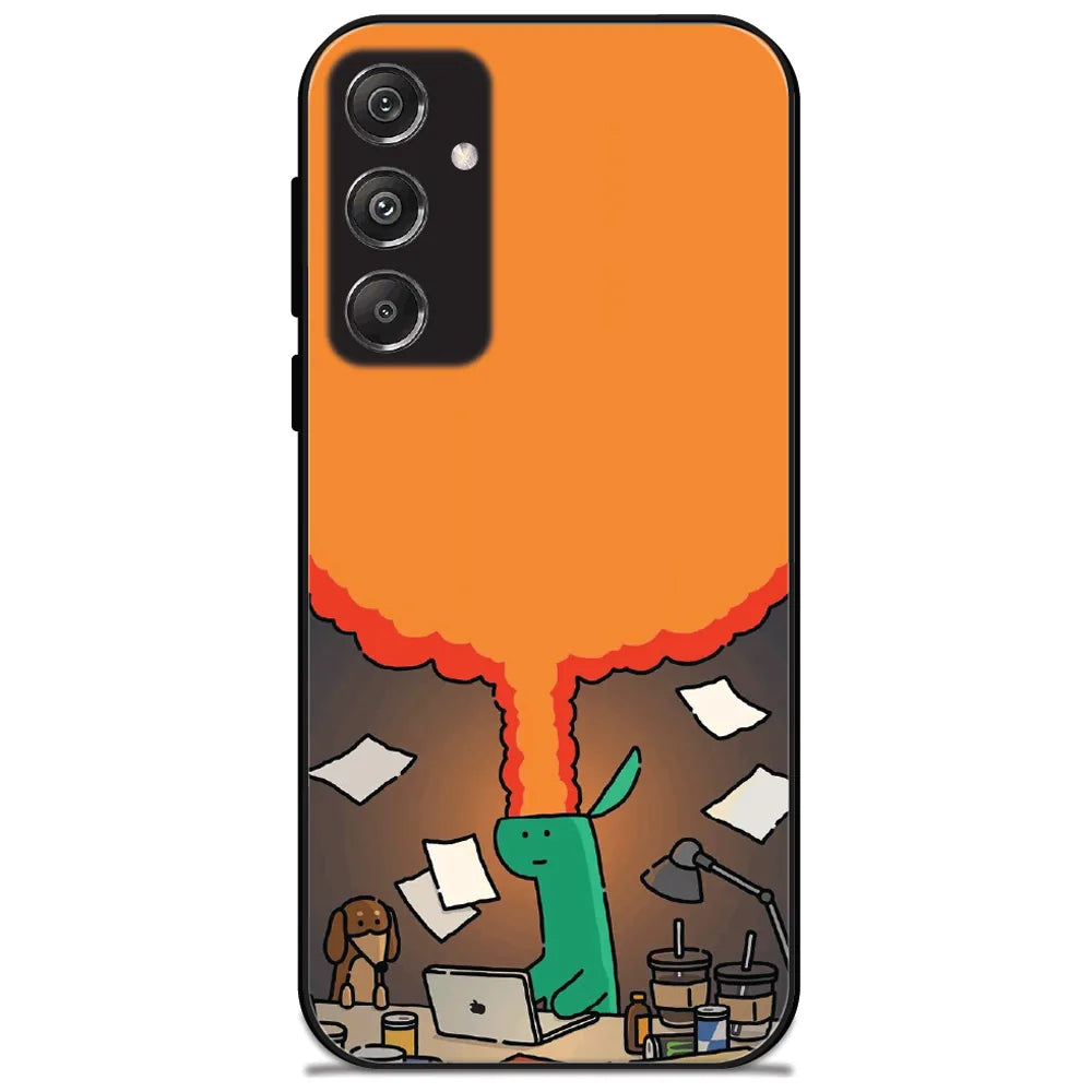 Burnout Desk Doodle - Glossy Metal Silicone Case for Samsung Galaxy M34 5G