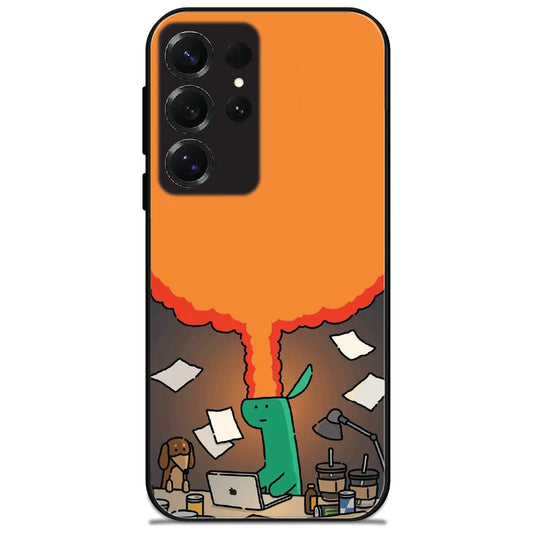 Burnout Desk Doodle - Glossy Metal Silicone Case for Samsung Galaxy S25 Ultra